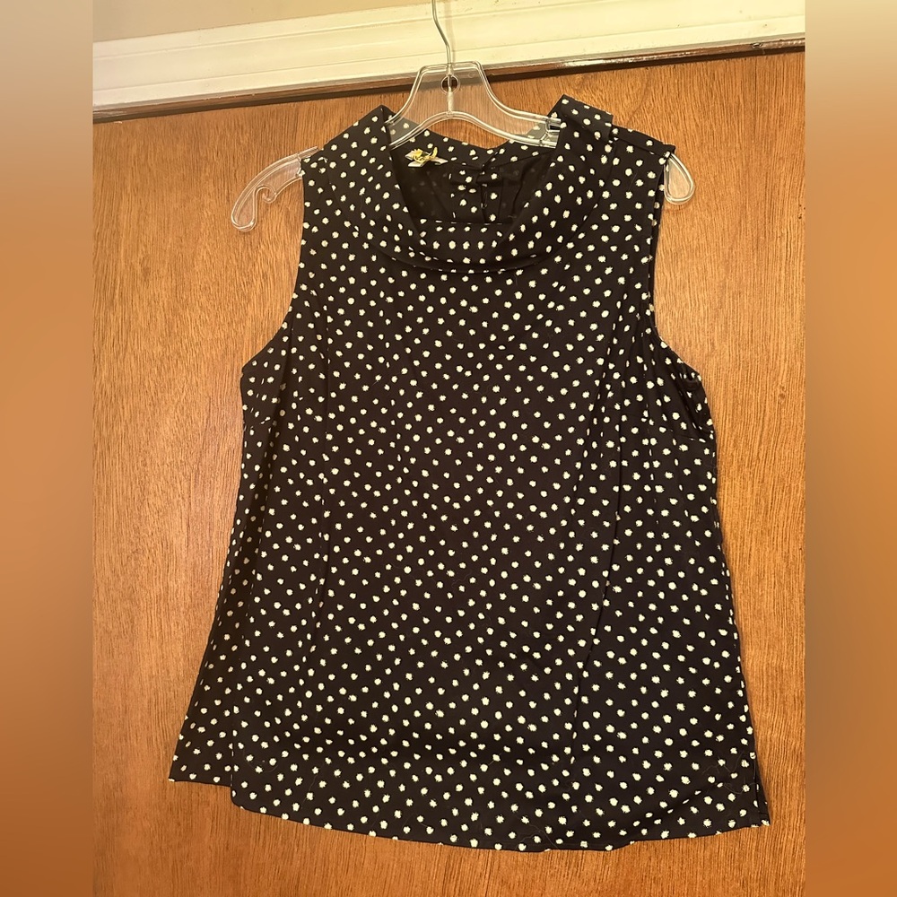 Talbots Blouse Med Black White Polka Dots Sleeveless Top Cotton/Spandex Workwear